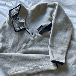 Patagonia Men's Fleece Pullover - Light Gray with Navy Trim